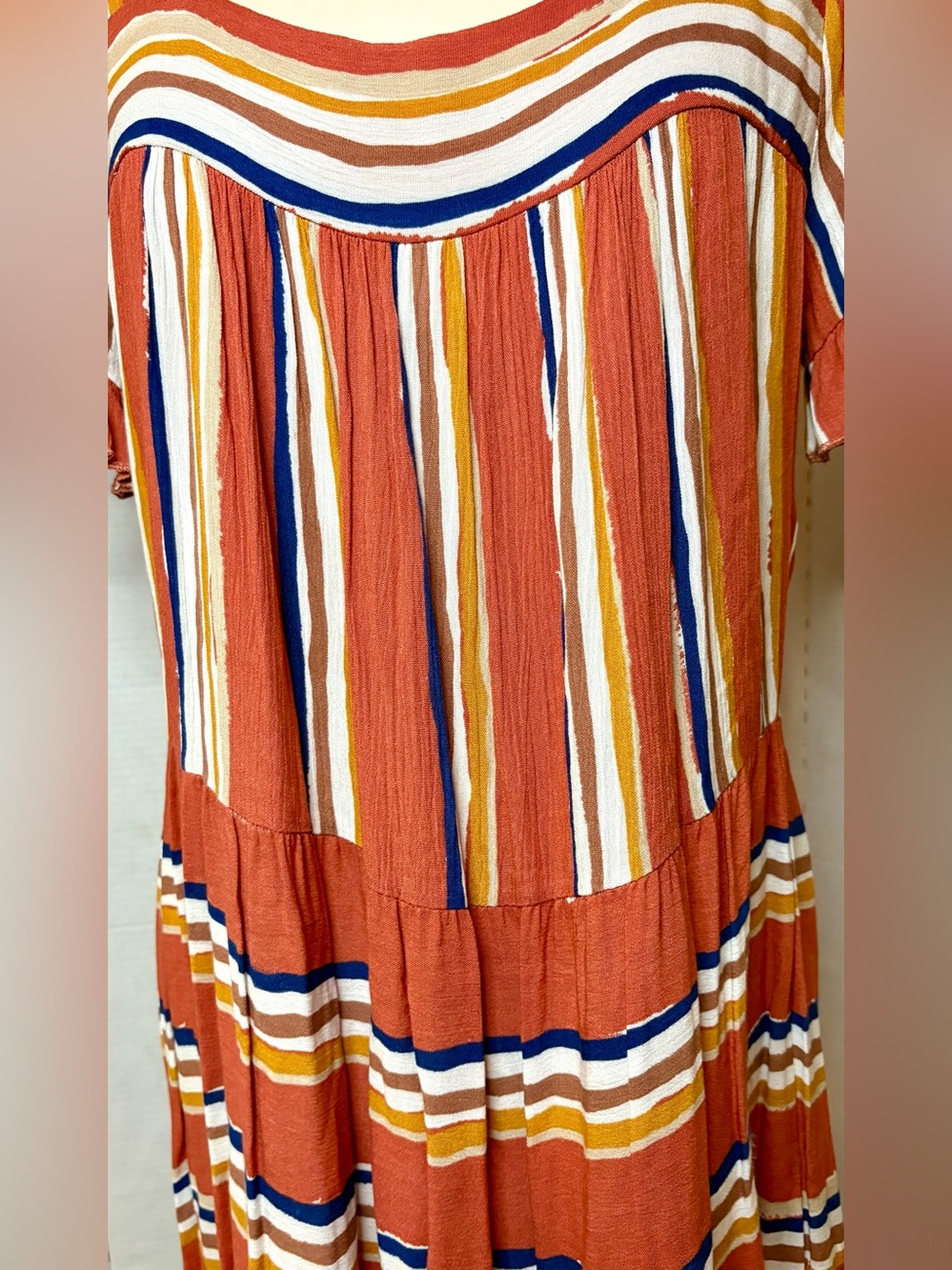Hailey & Co Rust Stripe Tiered Ruffle Sleeve Midi Dress Women’s Medium NWT - Picture 11 of 13